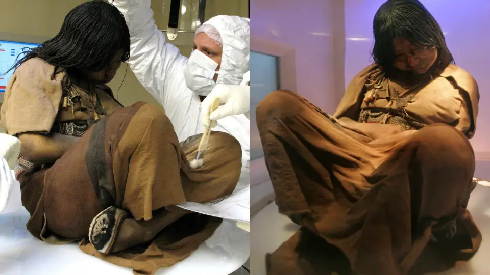 Momia inca y hoja de coca