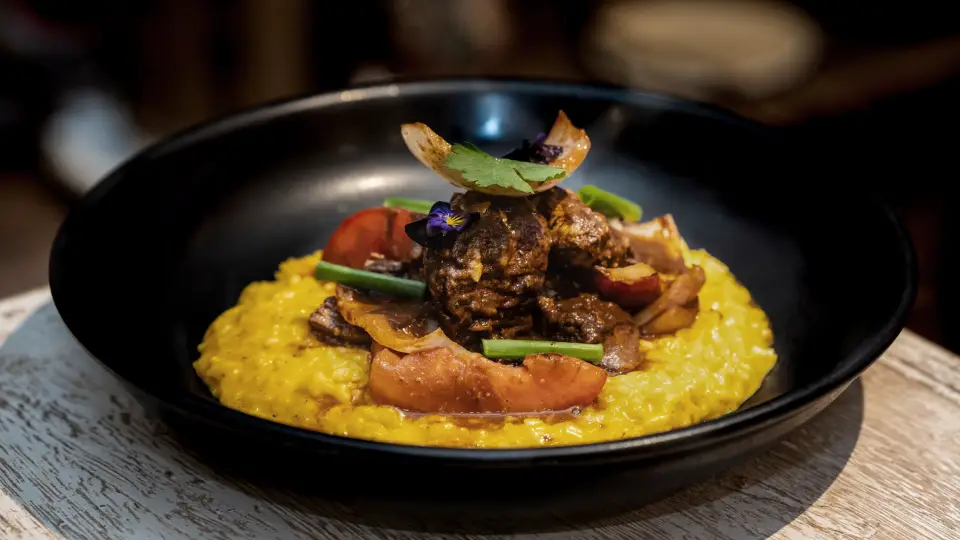 wheat risotto with salted pork loin