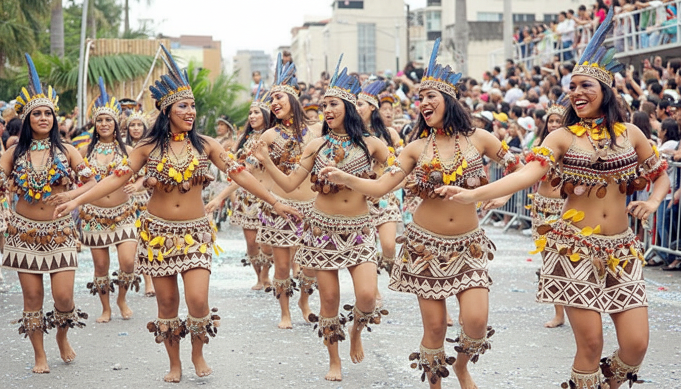 Chicas imitando los movimientos de la anaconda, danza de la selva peruana