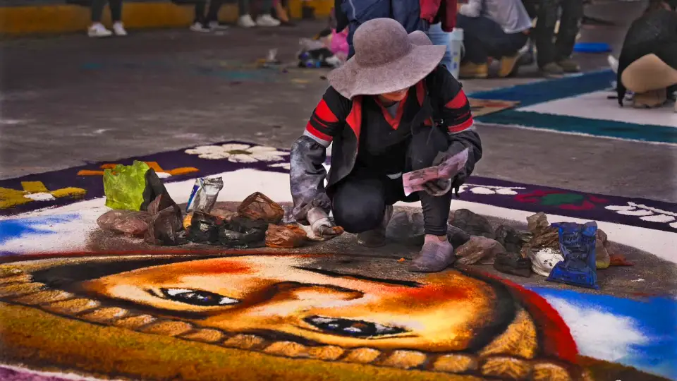 Elaboración de alfombras en semana santa