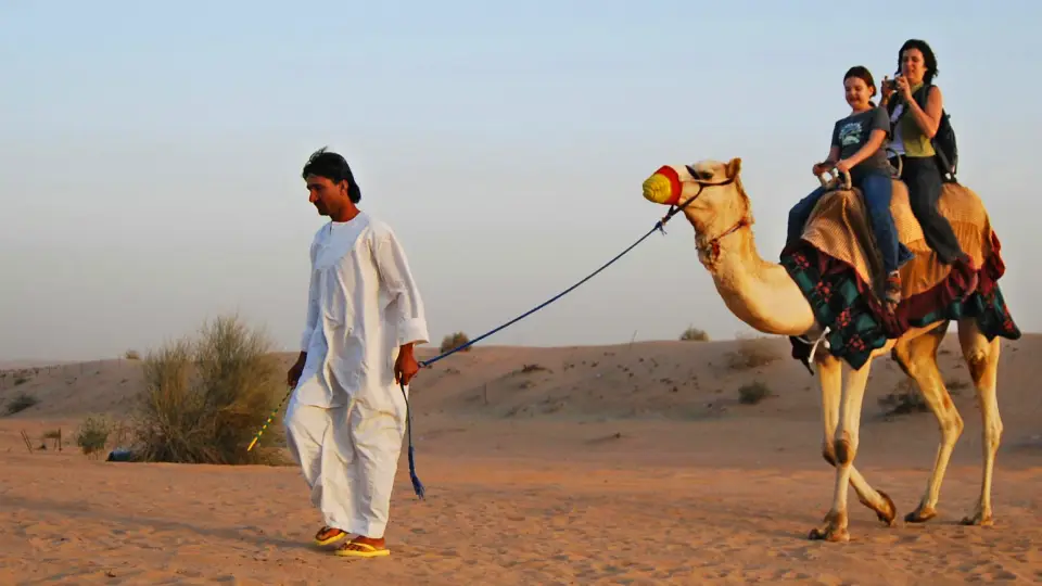 Turistas disfrutando de paseo en camello en Ica