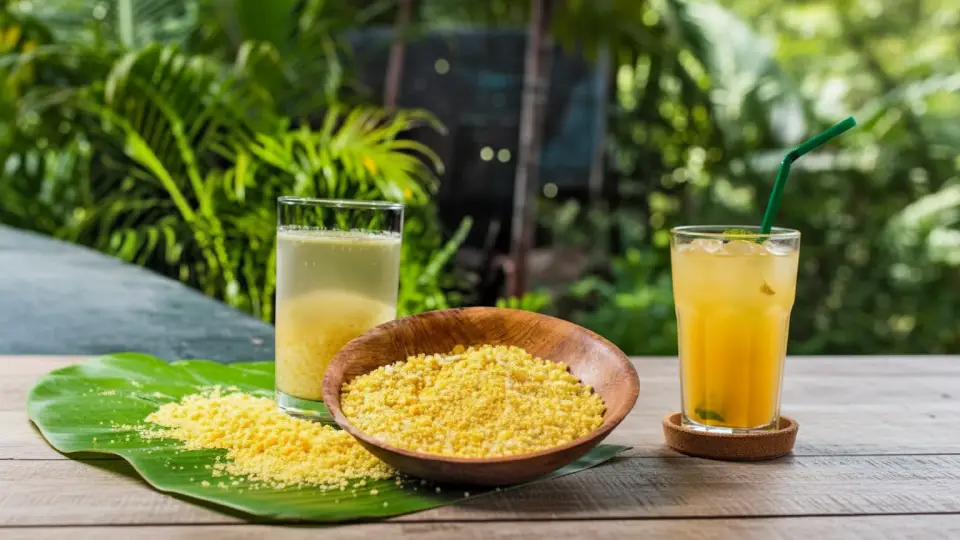 shibe de yuca servido en vasos de vidrio