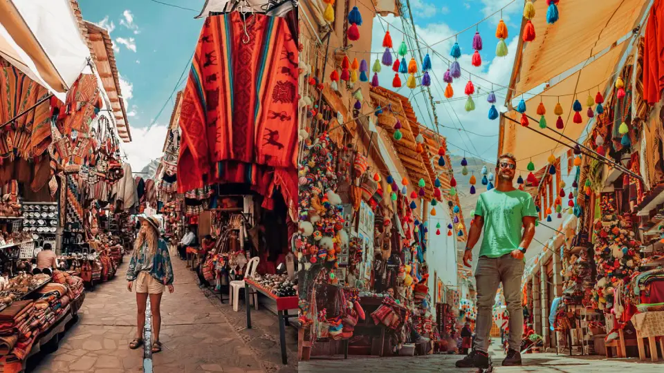 Mercado del pueblo de Pisac en el valle sagrado de los Incas
