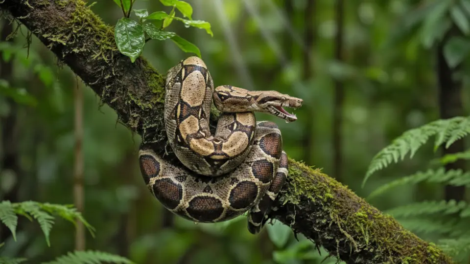 boa enrollada en una rama de árbol