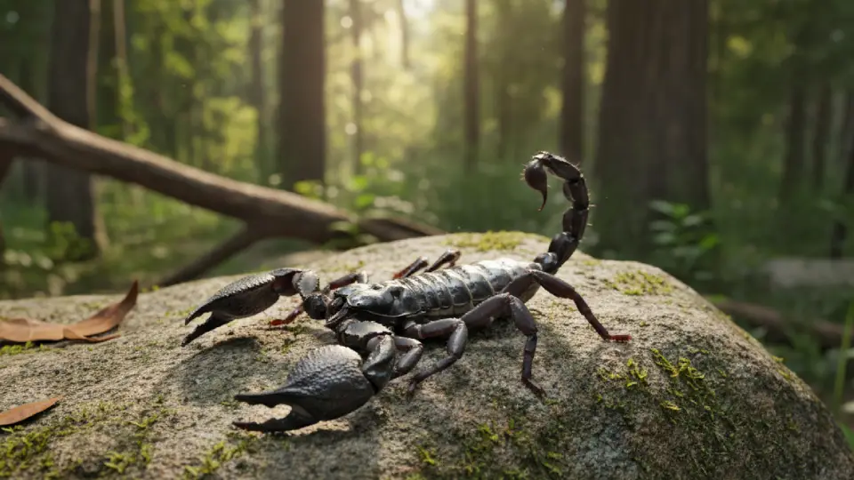 Escorpión negro sobre una roca