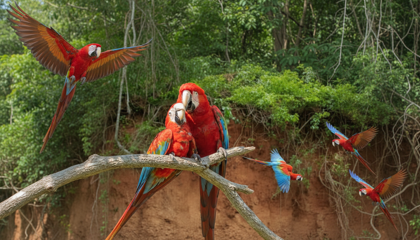 Guacamayos rojo - fauna propia de la amazonia peruana