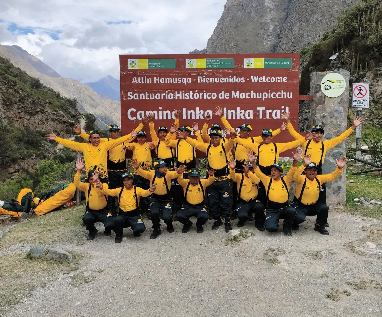 Qoricancha Expeditions porters starting the Inca Trail
