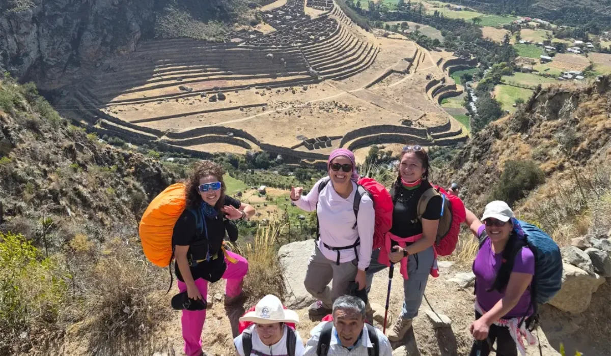 Inca Trail hikers resting on the trail