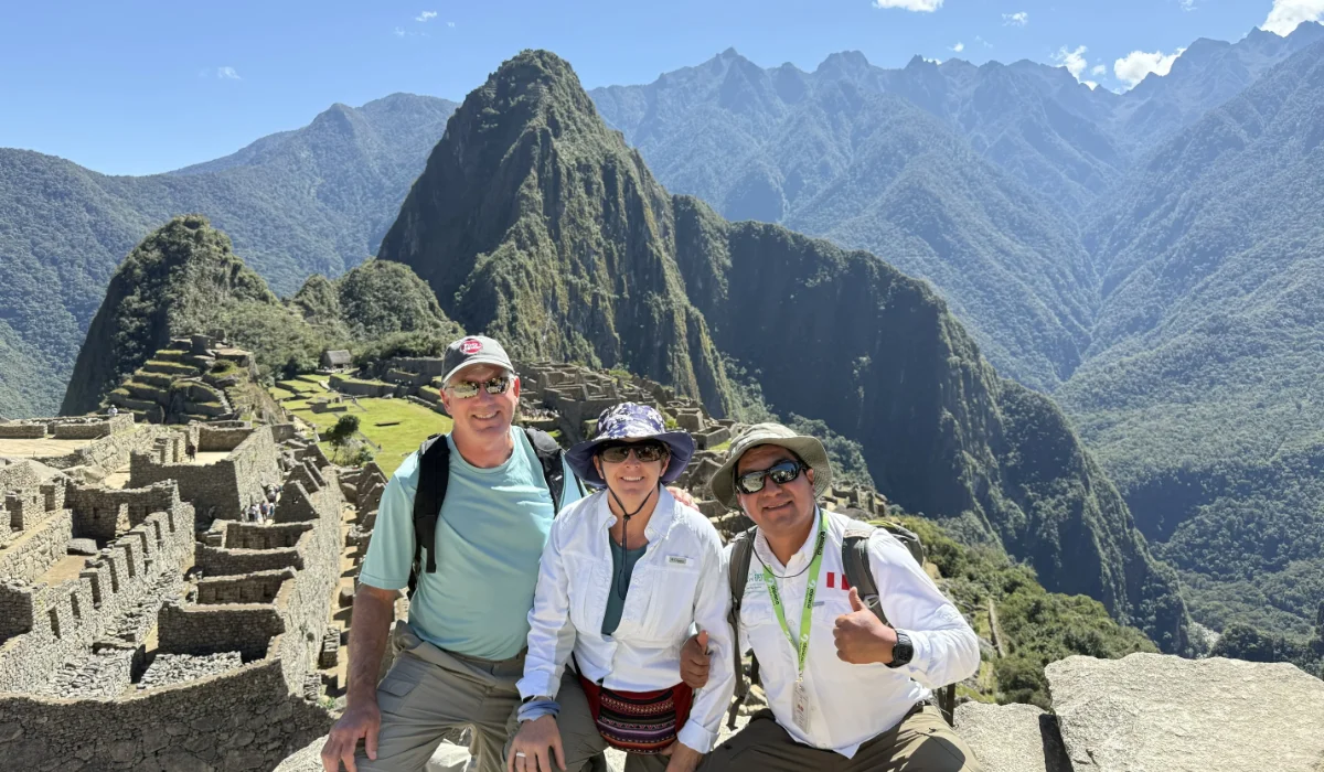 Travelers enjoying the classic views from Circuit 2B at Machu Picchu