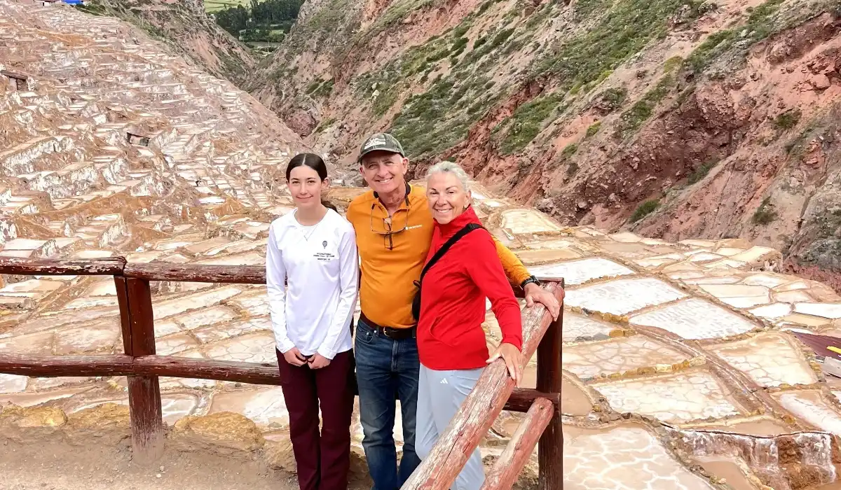 Our group at Salineras de Maras salt mines in the Sacred Valley