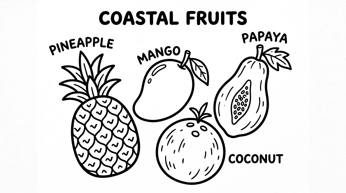 Dibujo de las frutas de la costa