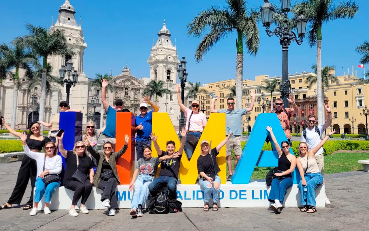 Plaza Mayor in Lima, Peru, with colonial buildings in the historic center.